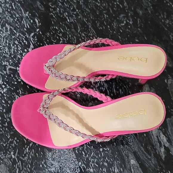 BRAND NEW BEBE AISLINN WOMEN'S RHINESTONE SLIP ON HEELS SANDAL - Picture 8 of 16